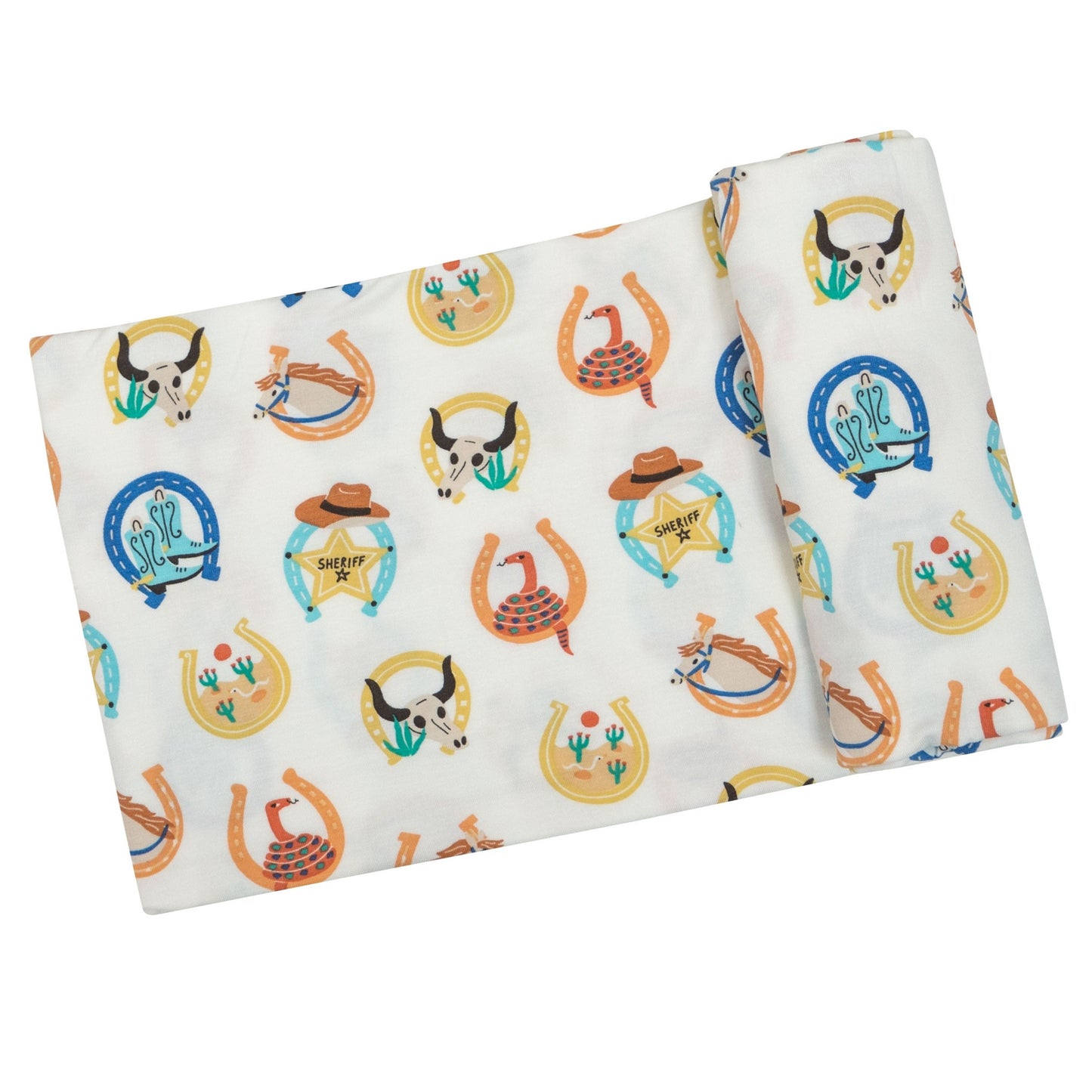 Stretch Swaddle, Western Horseshoes Blue