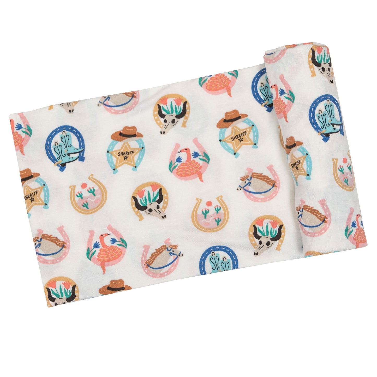 Stretch Swaddle, Western Horseshoes Pink