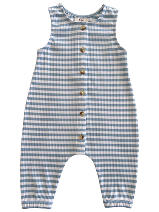 Dusty Blue Stripe / Organic Ribbed Bay Jumpsuit
