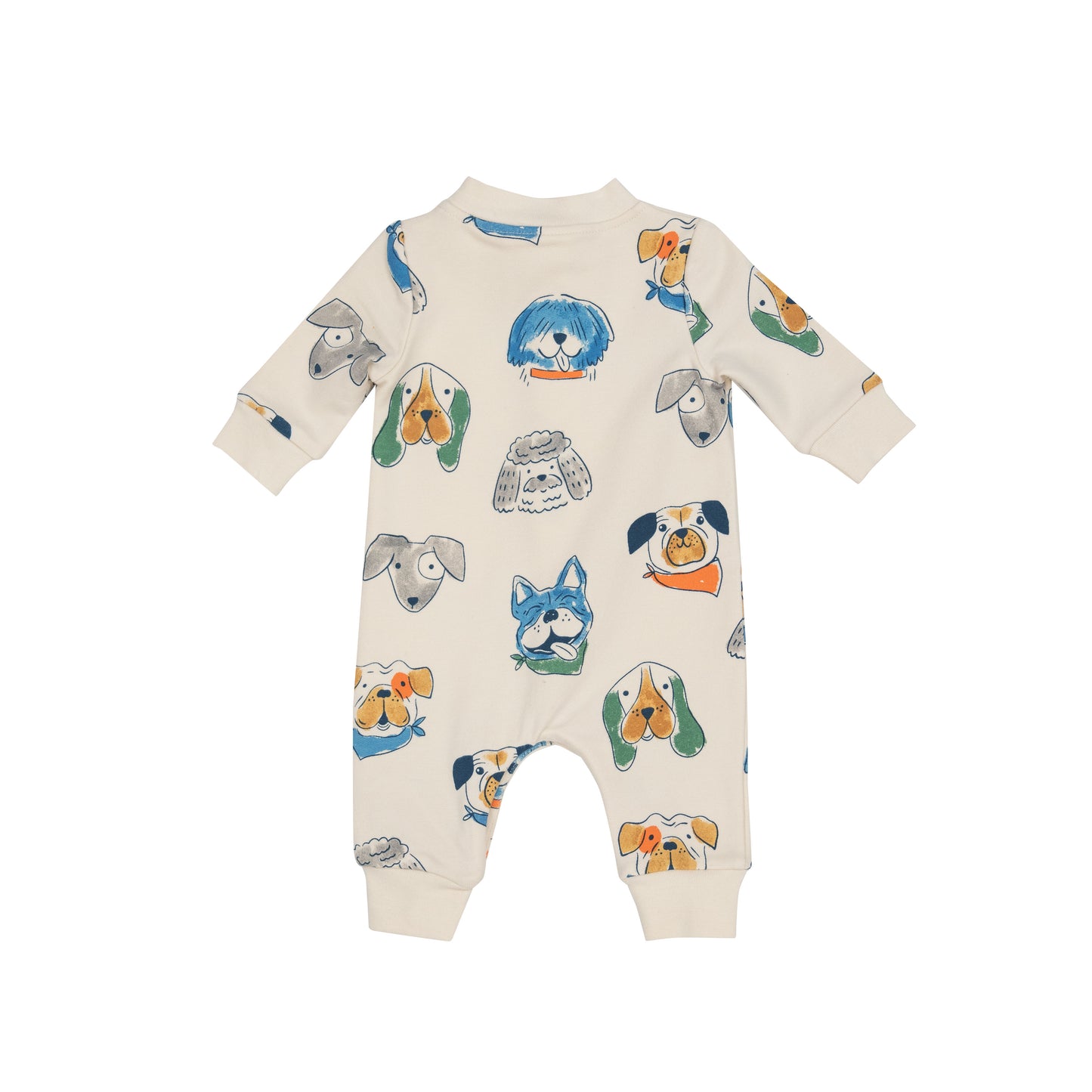 French Terry Baseball Collar Romper, Furry Friends