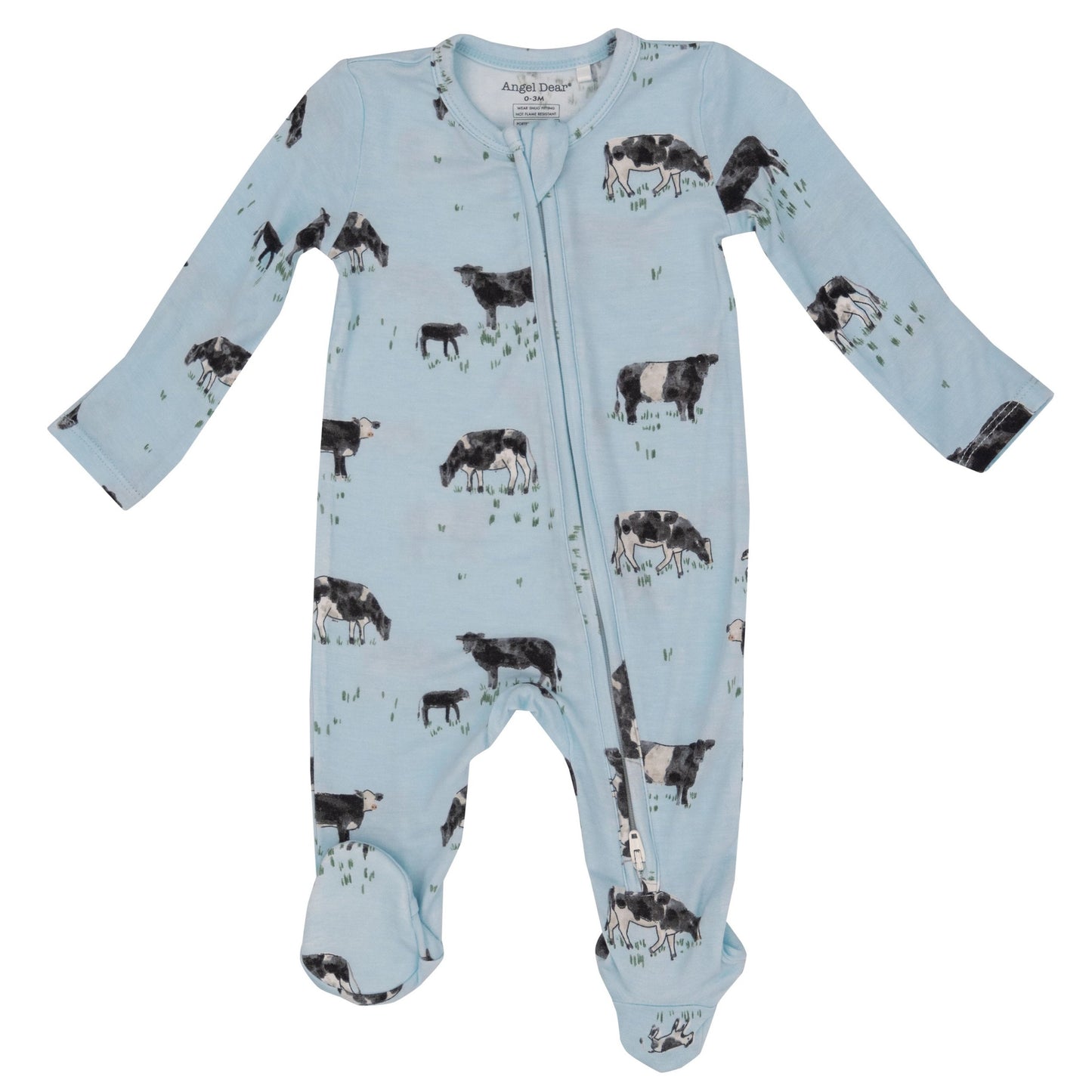 2-Way Zip Footie, Black Cows