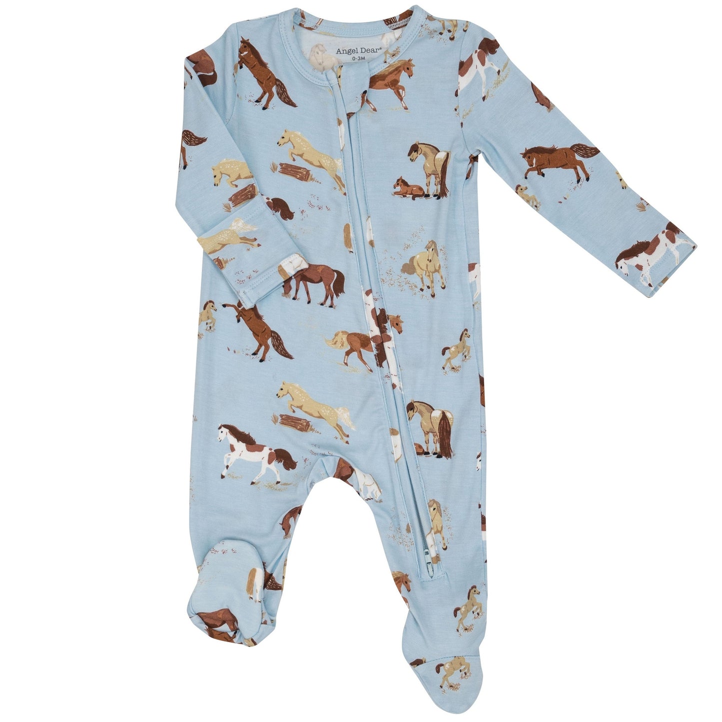 2-Way Zip Footie, Horses Blue