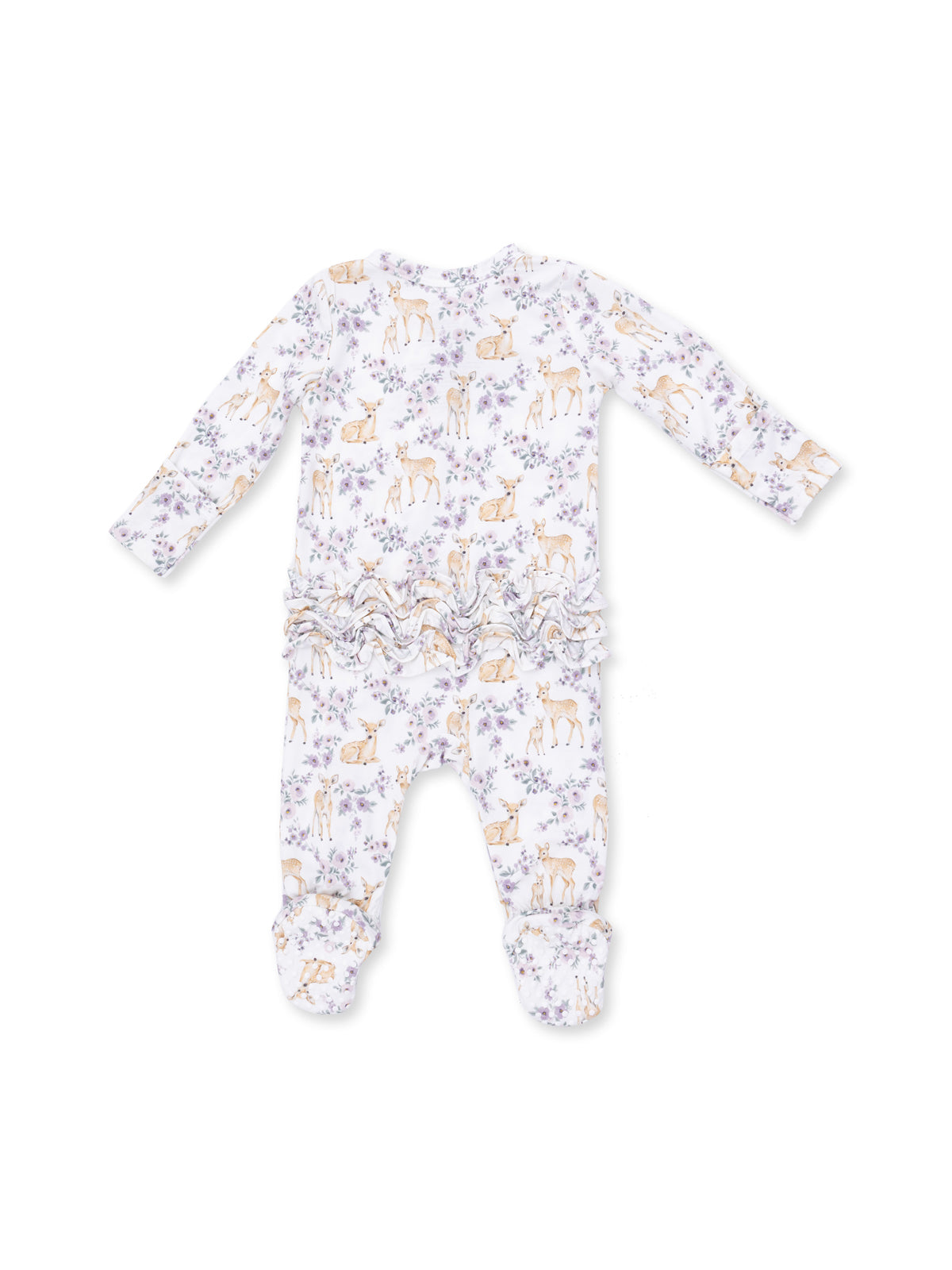 2-Way Zip Ruffle Footie, Floral Deer