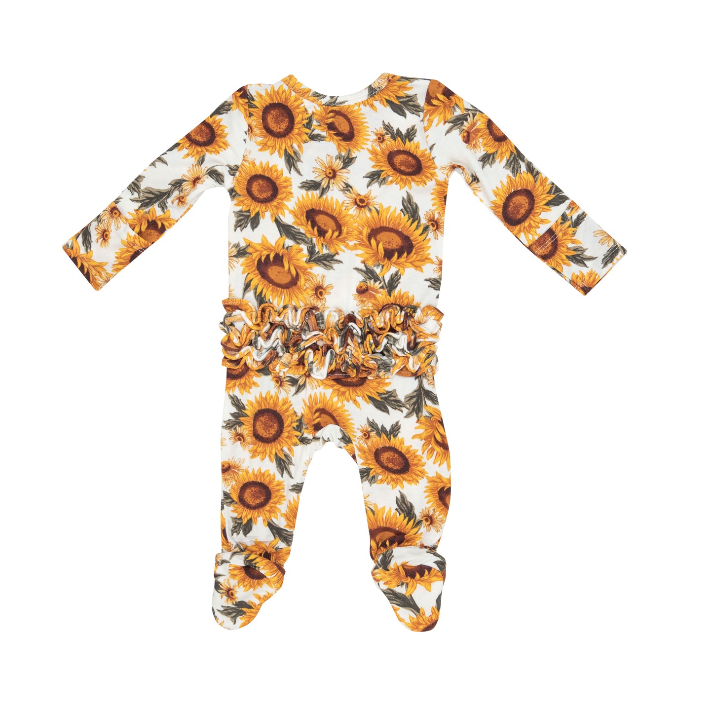 2-Way Zip Ruffle Back Footie, Fall Sunflower