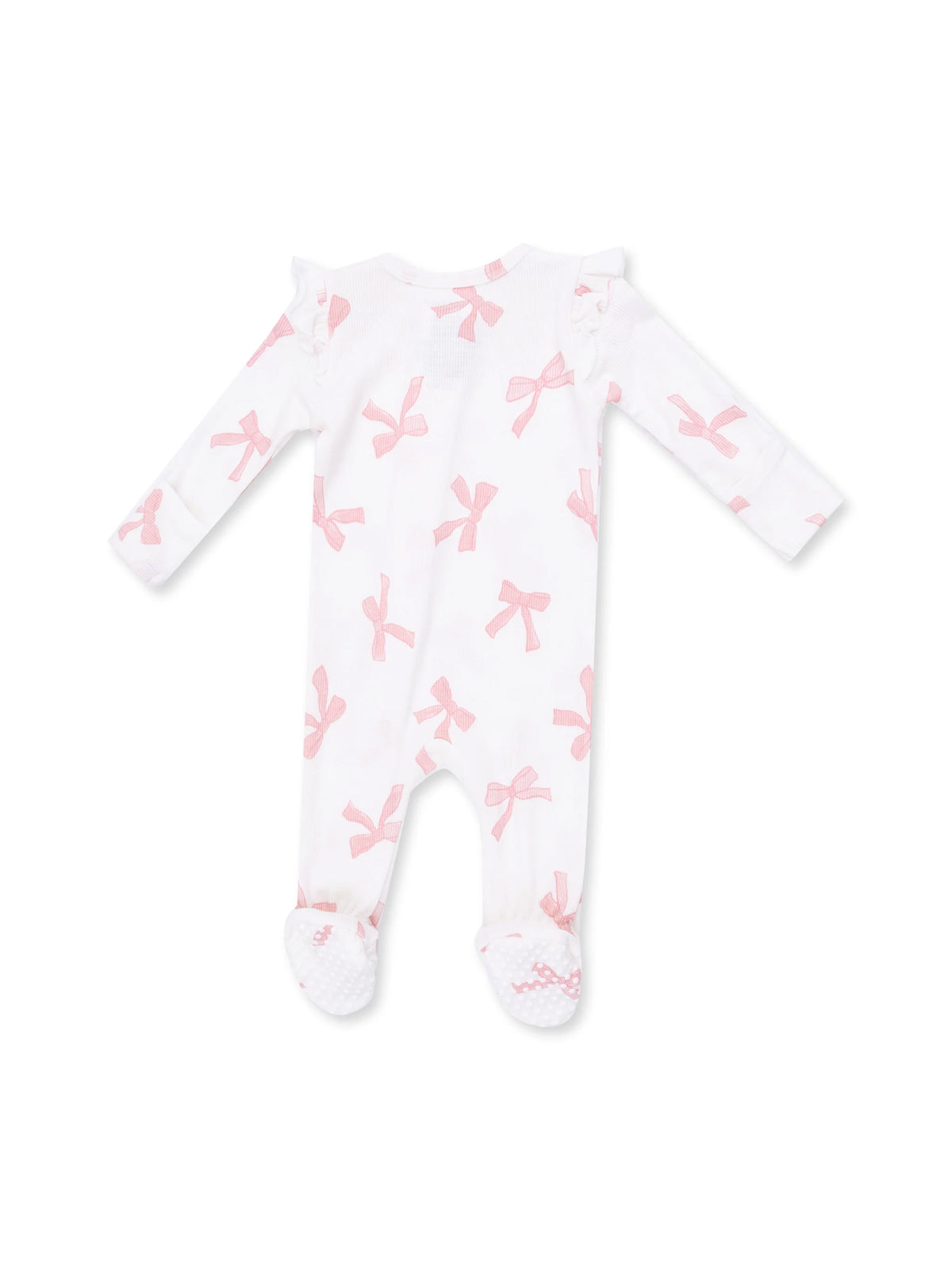 Ribbed Ruffle Sleeve 2-Way Zip Footie, Pretty Bows