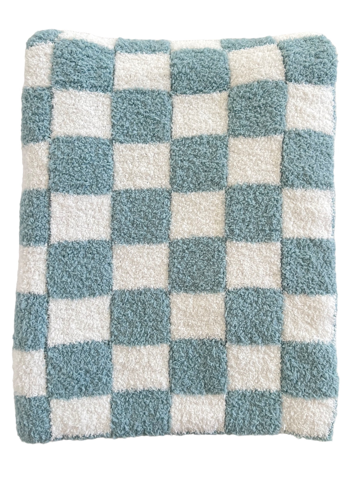 Blue and white checkered blanket with a soft, textured surface.
