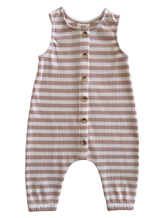 Tan Stripe / Organic Ribbed Bay Jumpsuit