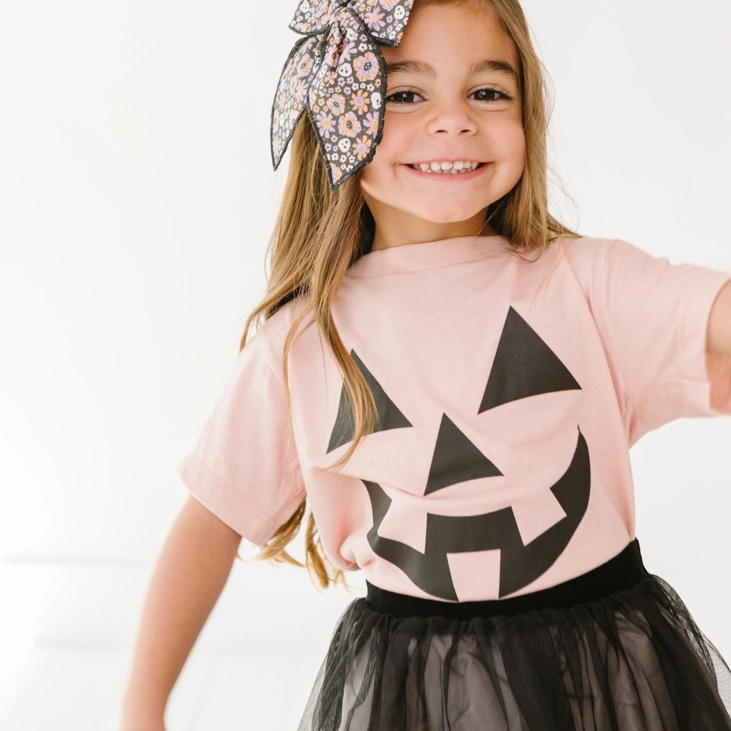 Kid's Graphic Short Sleeve Tee, Jack O Lantern Face / Pink