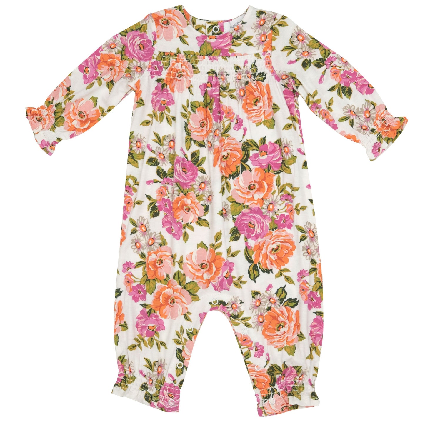 Smocked Romper, Wild Rose Floral Pink