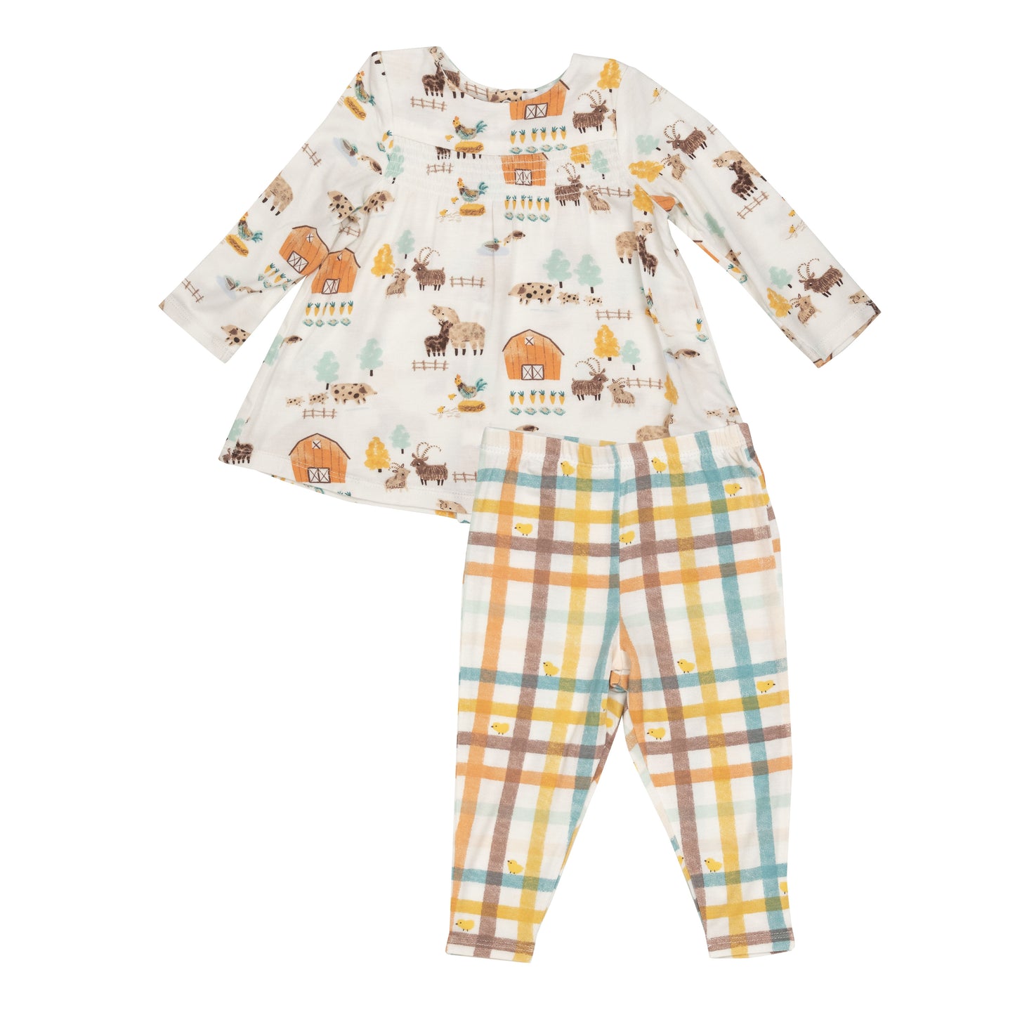 Smocked Top & Legging Set, Alpaca Farm/Plaid with Chicks