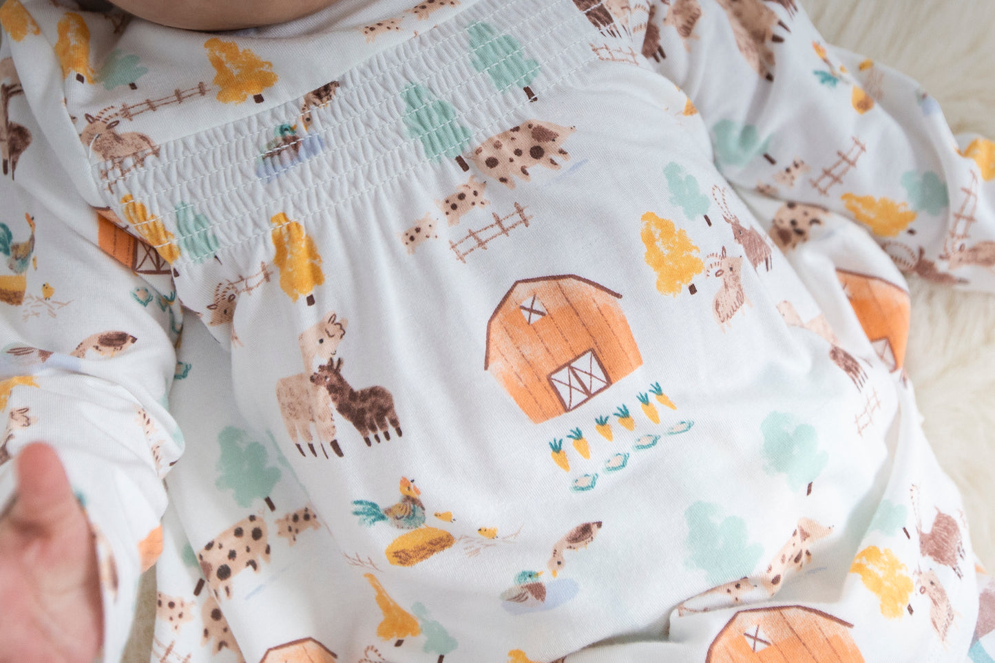 Smocked Top & Legging Set, Alpaca Farm/Plaid with Chicks