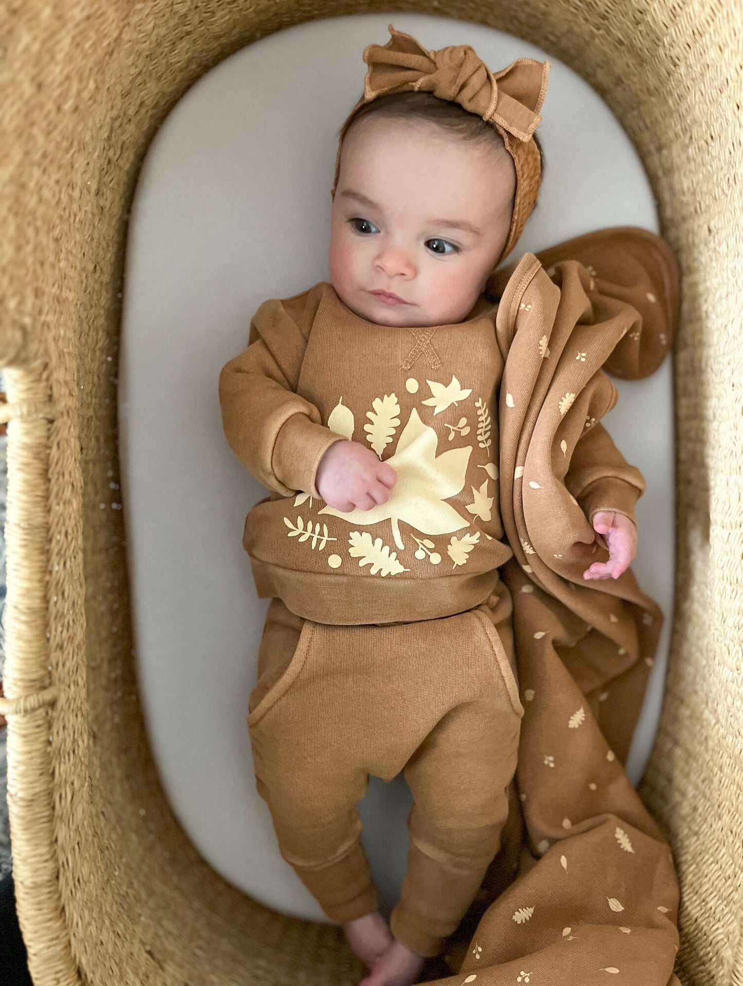 Organic Swaddle Blanket, Toffee Leaf