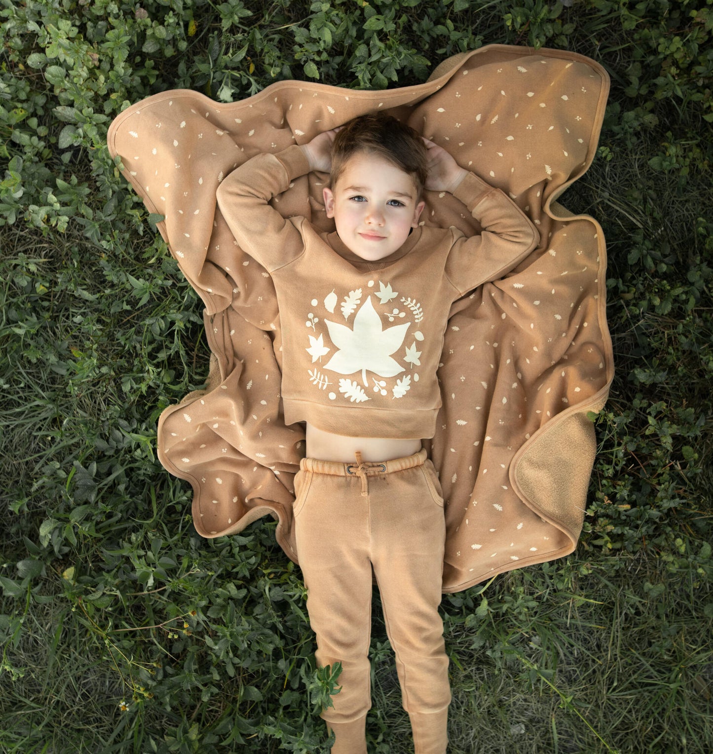 Organic Swaddle Blanket, Toffee Leaf