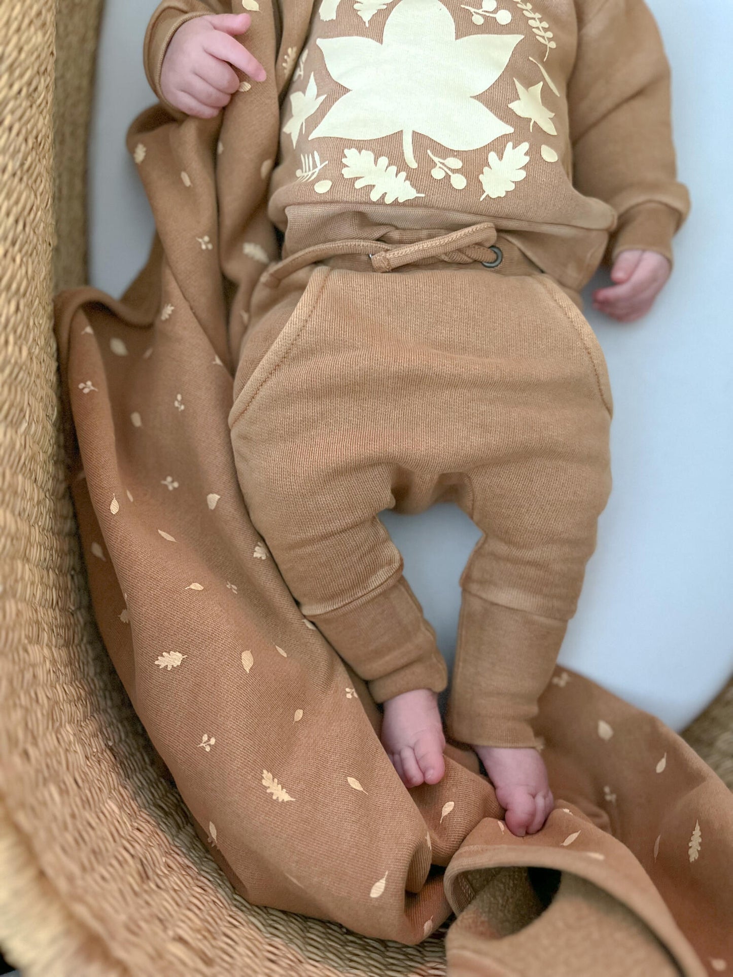Organic Swaddle Blanket, Toffee Leaf