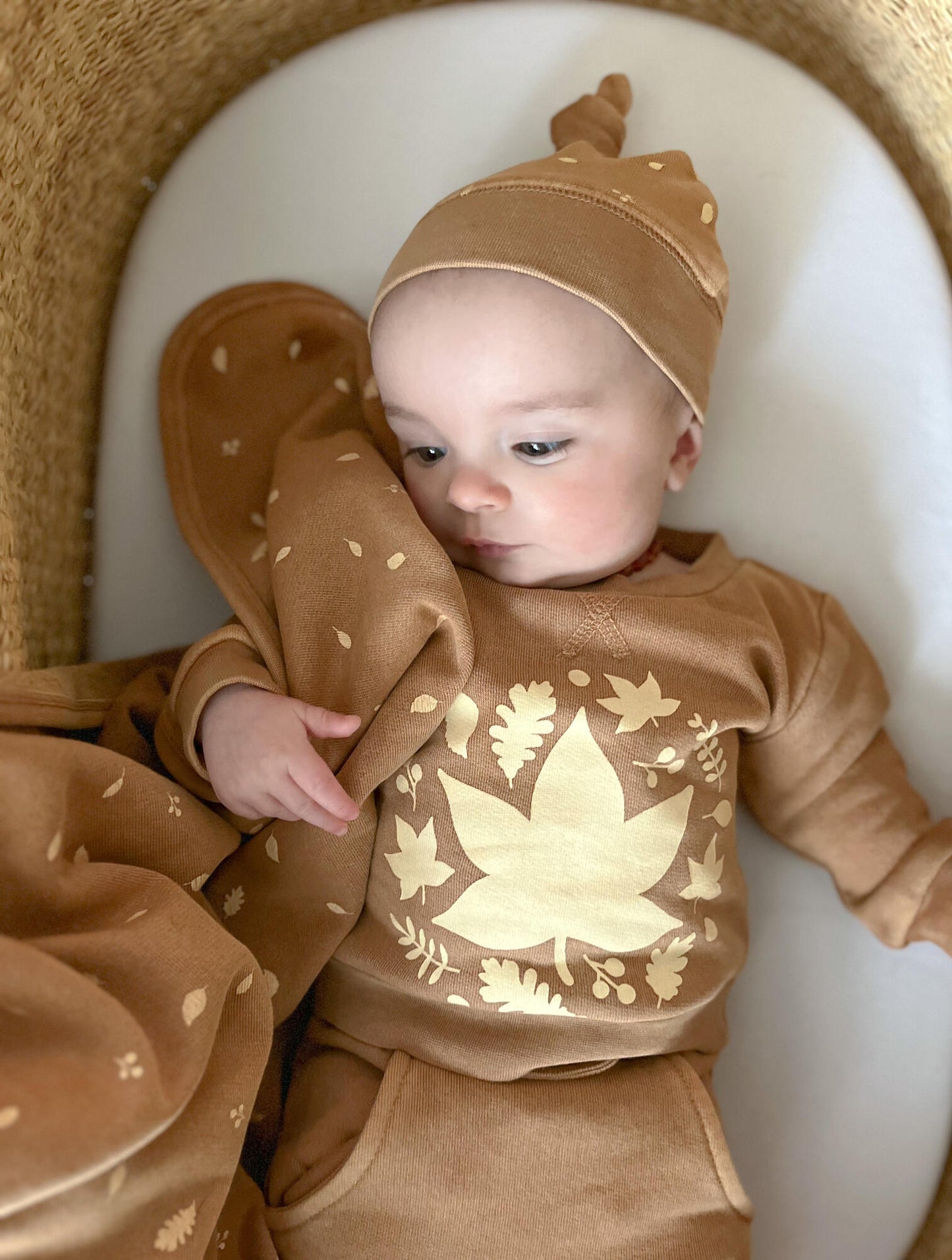Organic Swaddle Blanket, Toffee Leaf