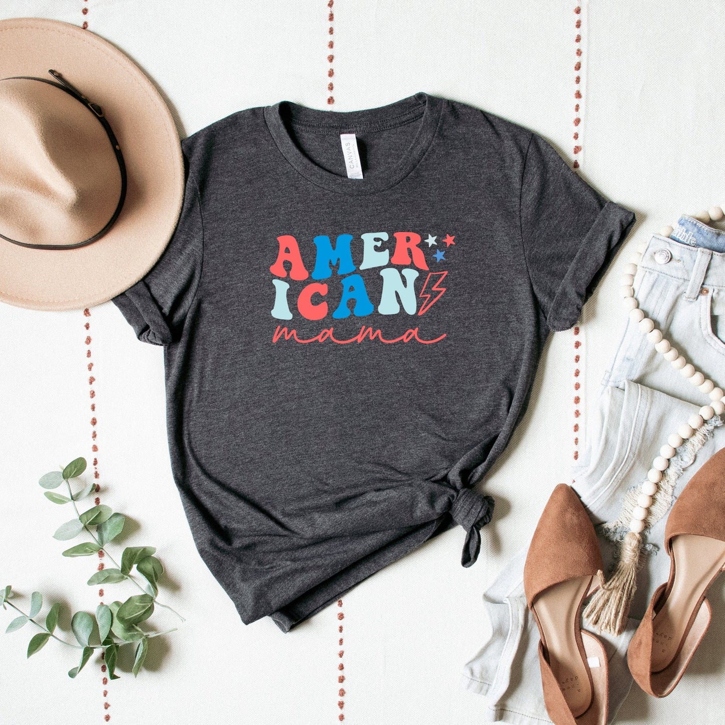 American Mama Lightning Bolt Women's Graphic Tee, Charcoal