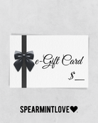 e-Gift card design featuring a black bow, with the words "SPEARMINTLOVE" below.