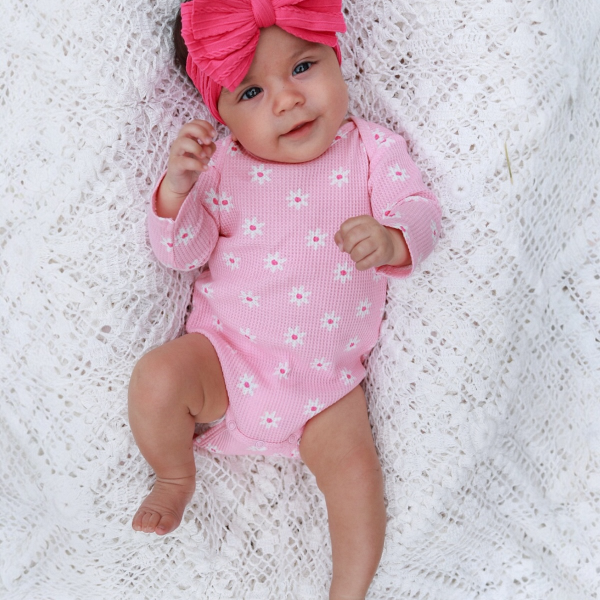 Autumn Arrival Baby Girls Long Sleeves Pink Floral Bodysuit