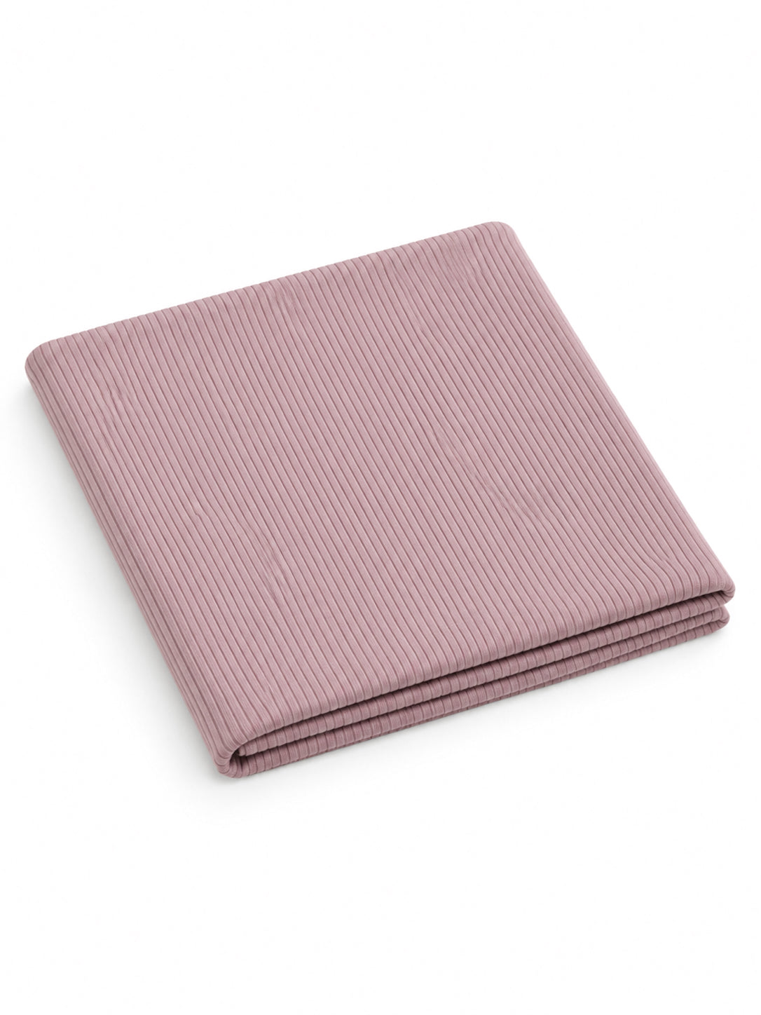 Folded ribbed fabric in a soft mauve color, ideal for home decor or bedding.