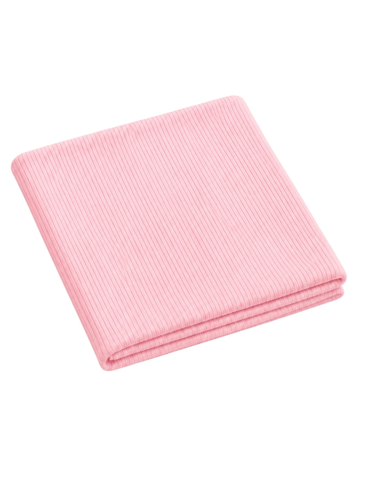 Pink ribbed fabric folded neatly on a white background. Ideal for various crafting projects or home decor.
