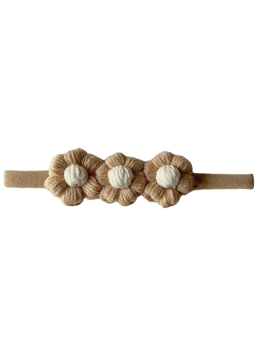 Crochet Flower Headband, Tan/Ivory