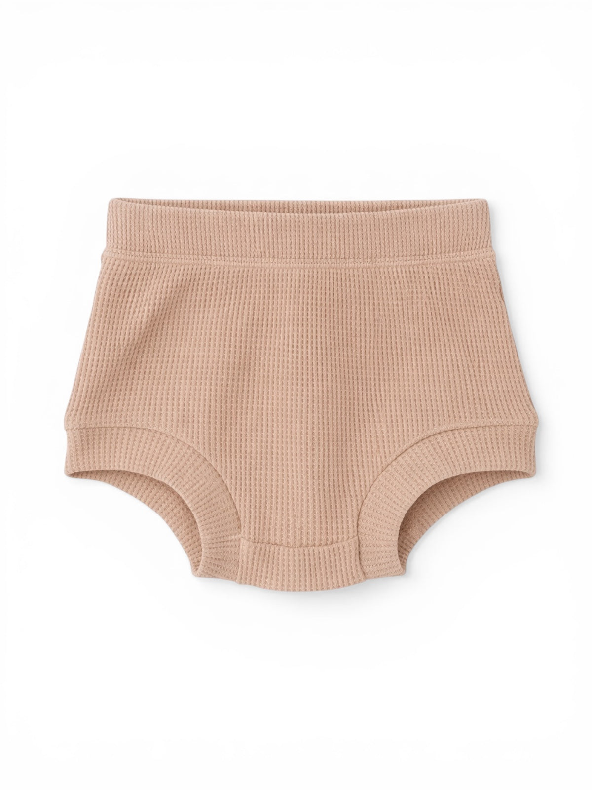 Light pink ribbed baby shorts with a comfortable waistband, designed for warmth and ease of movement.