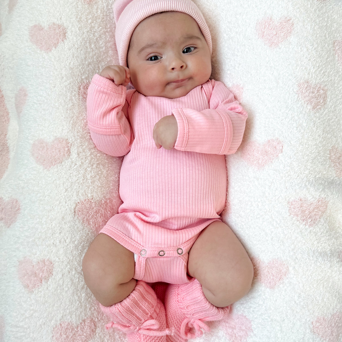 Pink / Organic Ribbed Long Sleeve Bodysuit