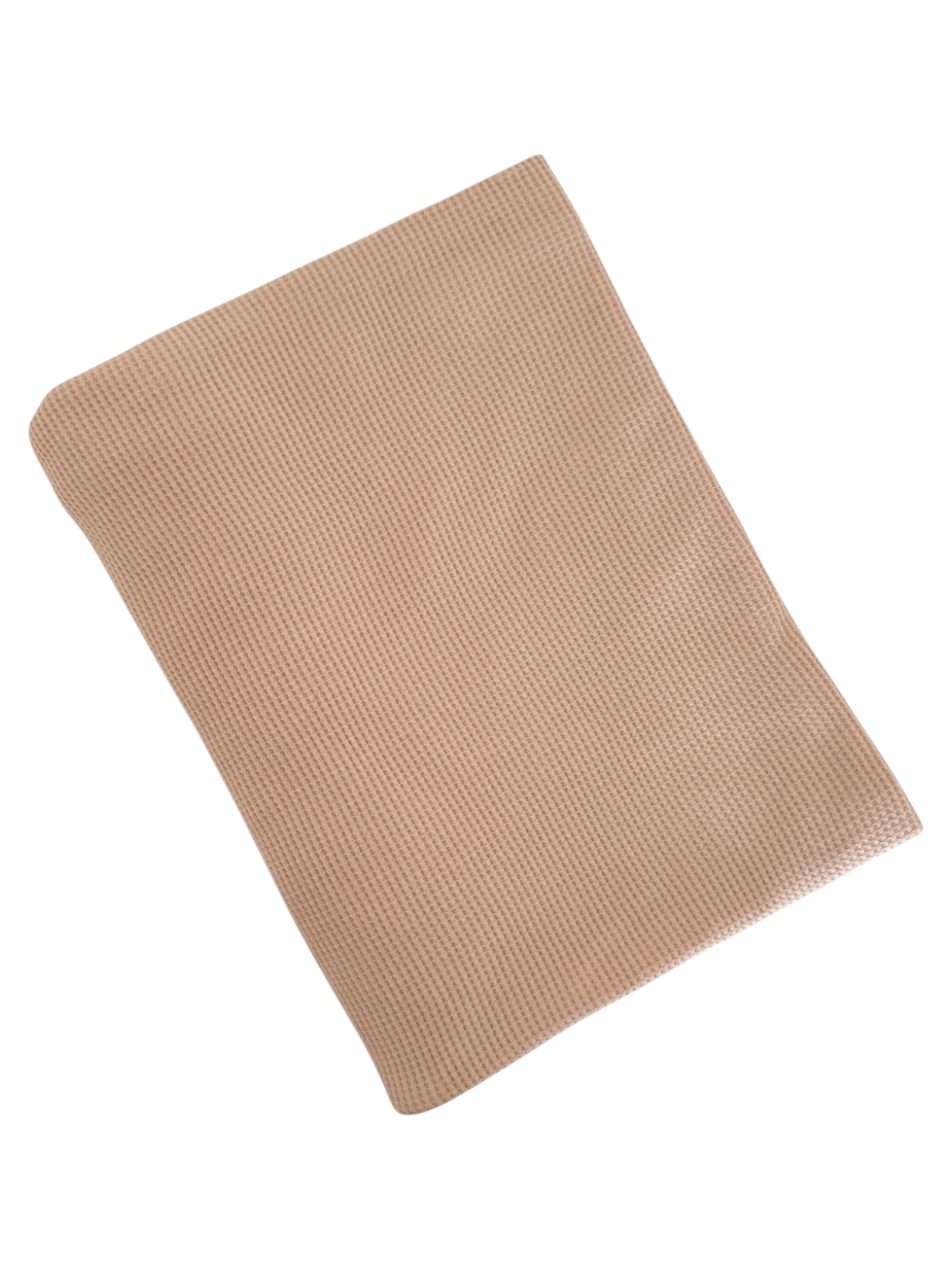 Beige textured blanket folded on a white background.