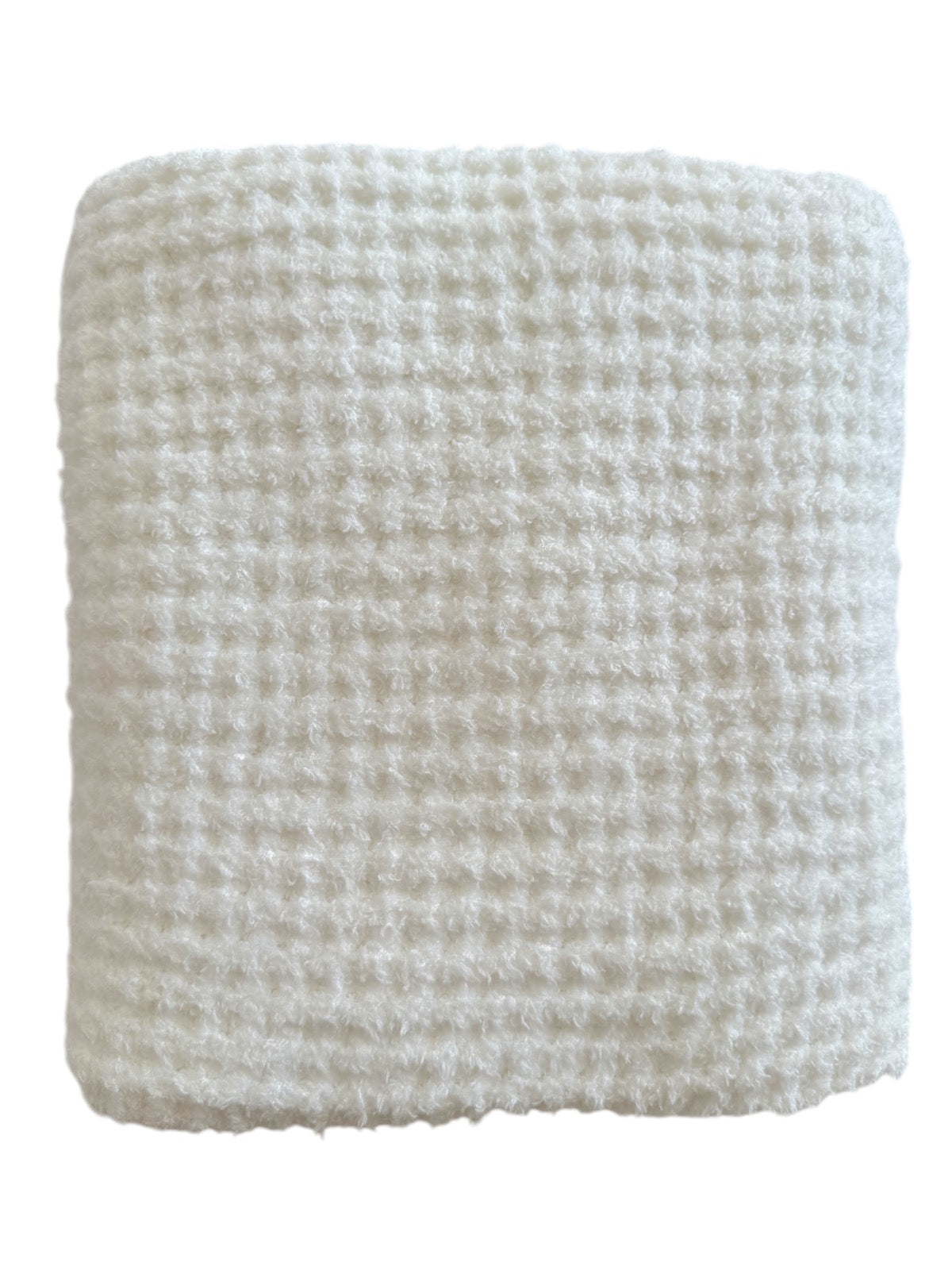 White textured towel with a soft, fluffy appearance, ideal for both bath and spa use.