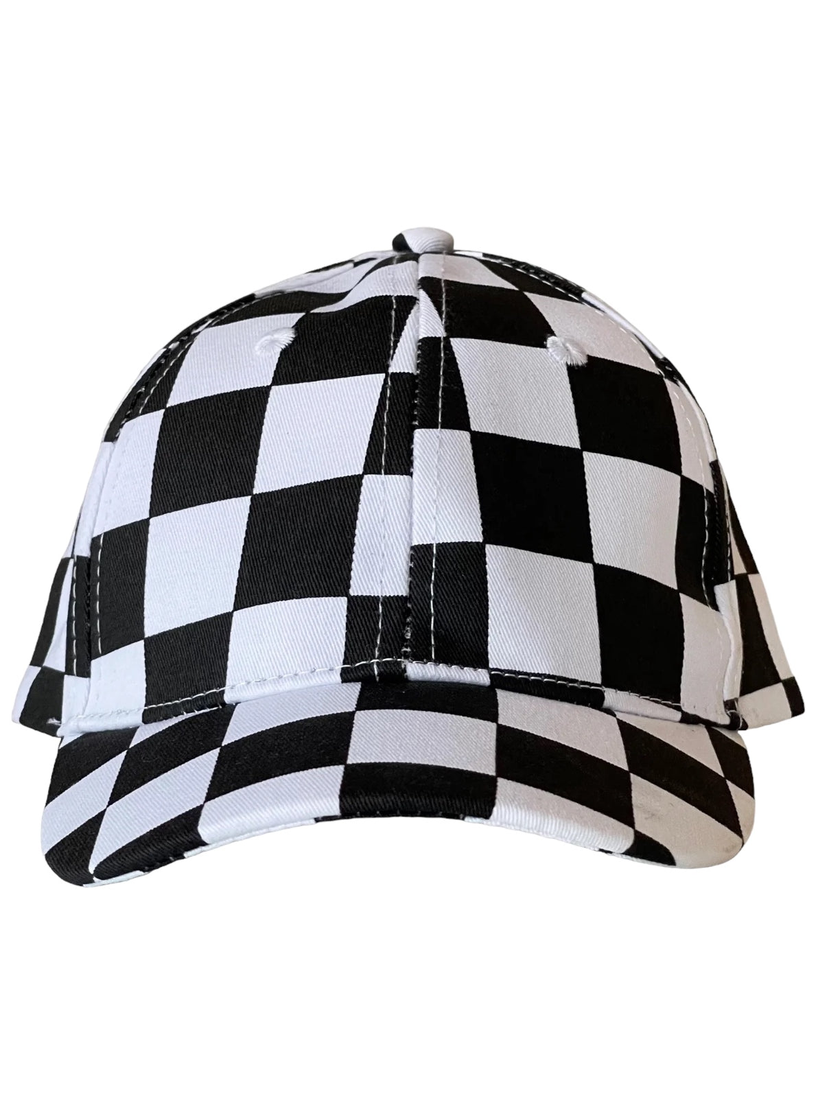 Black and white checkered cap with a curved visor, shown from a slight angle.