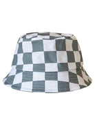 Green and white checkered bucket hat on a white background. Ideal for casual or outdoor wear.