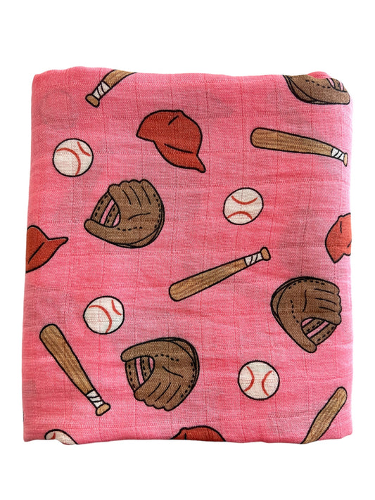 Muslin Swaddle, Baseball Pink