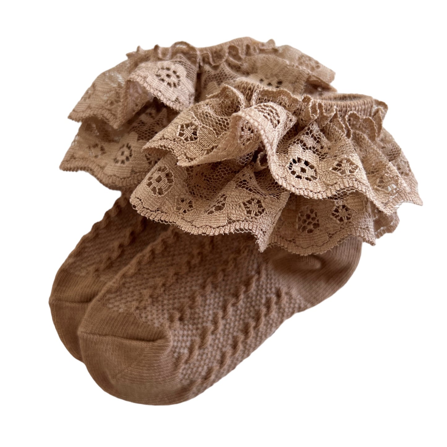 Lacey Ruffle Socks, Beige