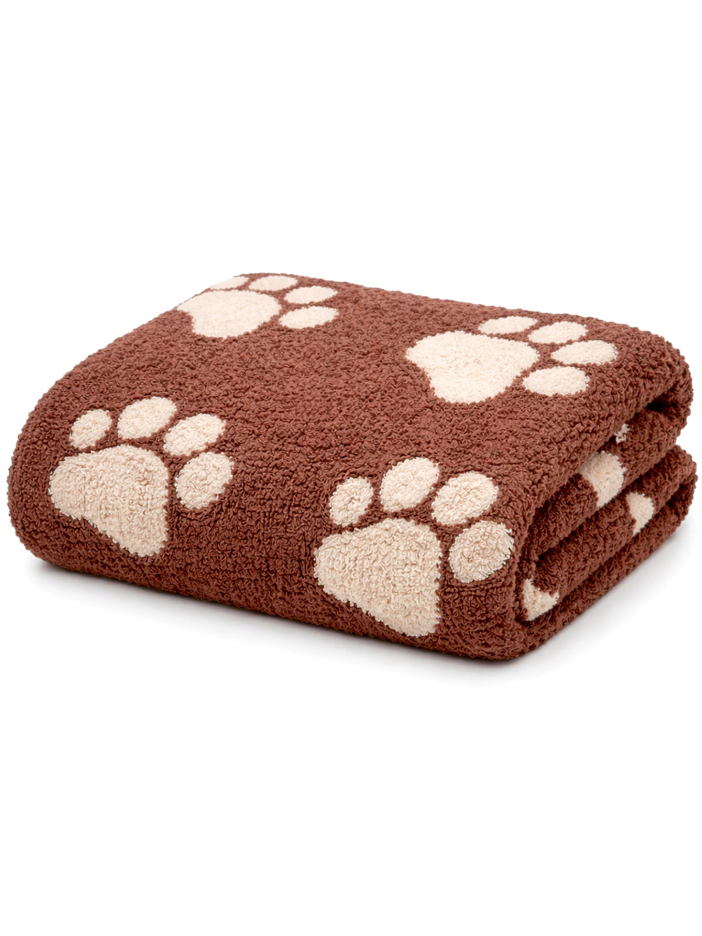 Brown towel with light beige paw prints, neatly folded and soft texture, ideal for pet lovers.