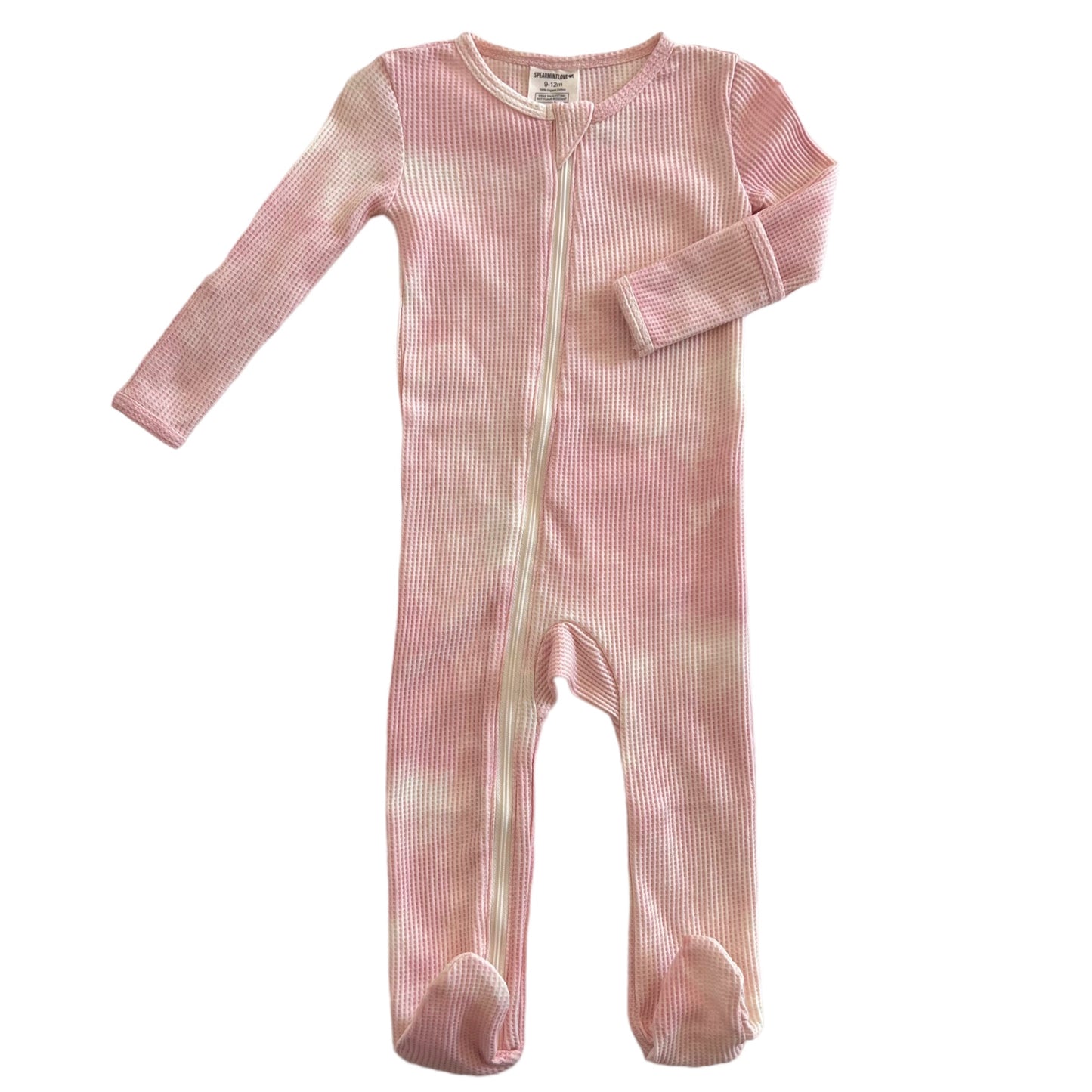 Organic Waffle Basic Zip Footie, Ballet Pink Tie Dye
