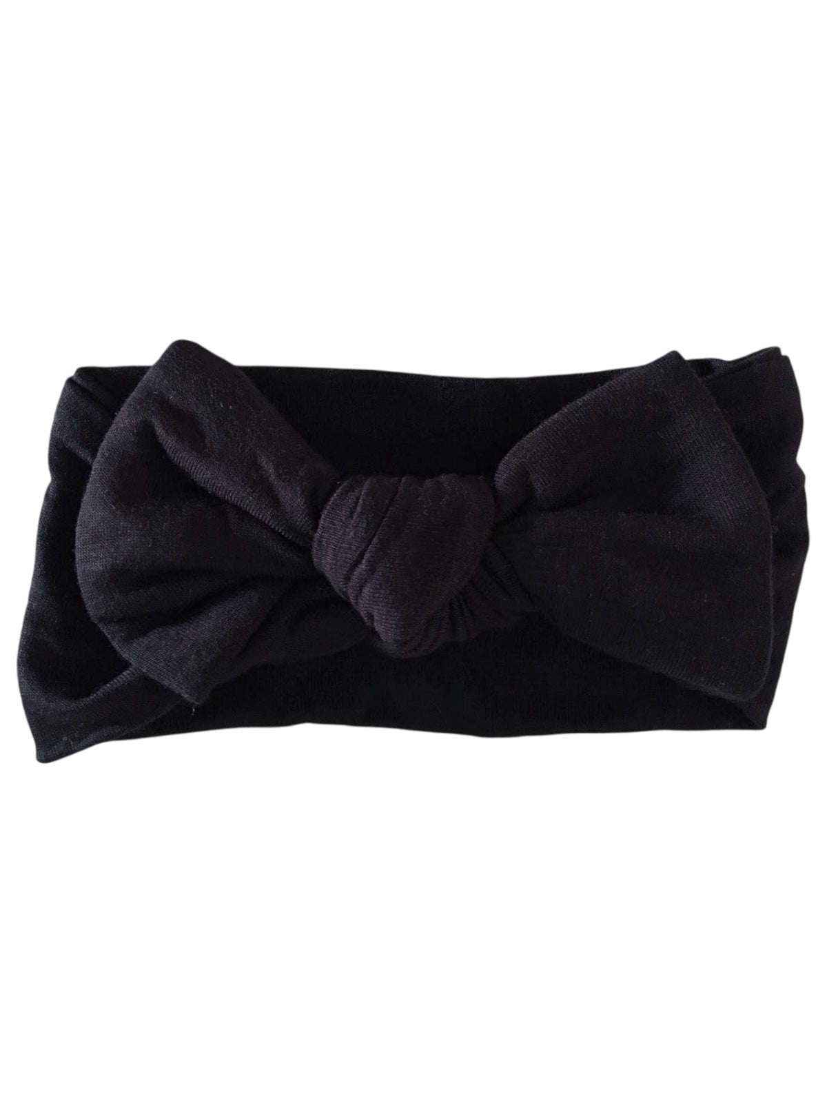 Black fabric headband with a large bow, ideal for adding style to various outfits.