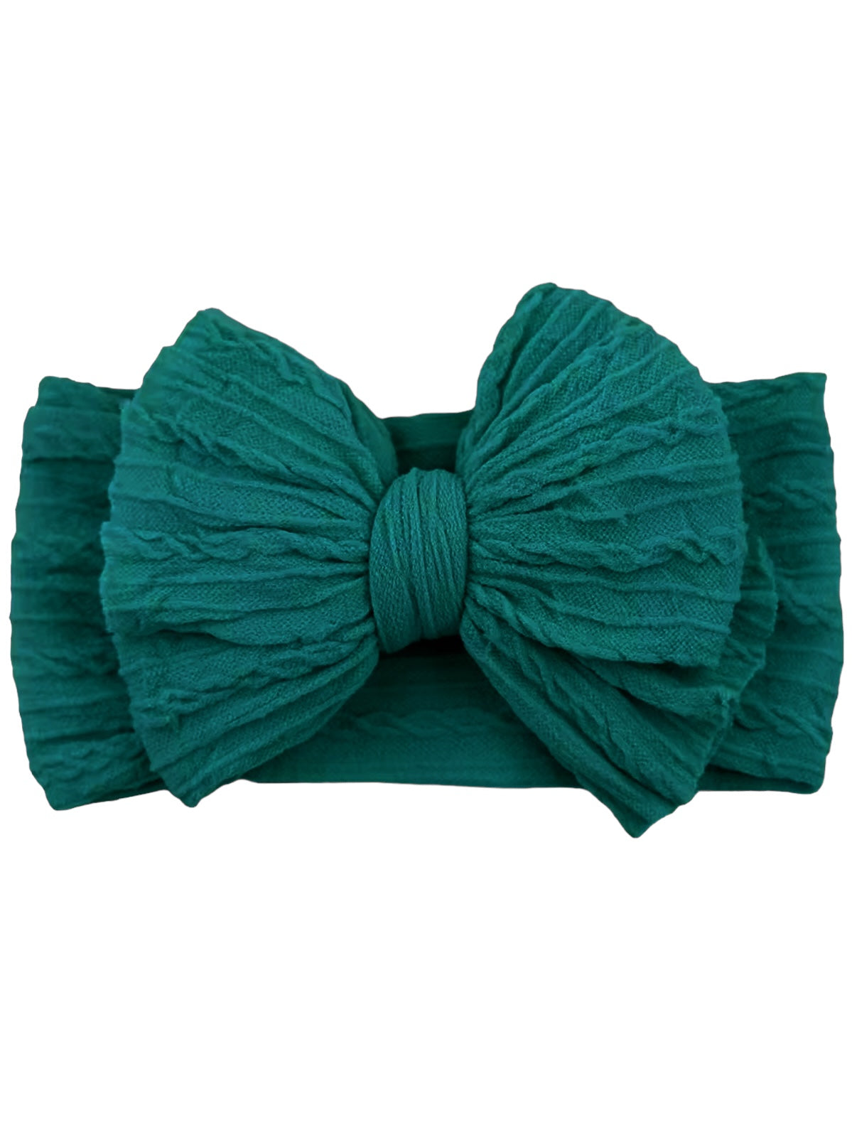 Teal textured headband with a large bow detail, designed for stylish hair accessories.
