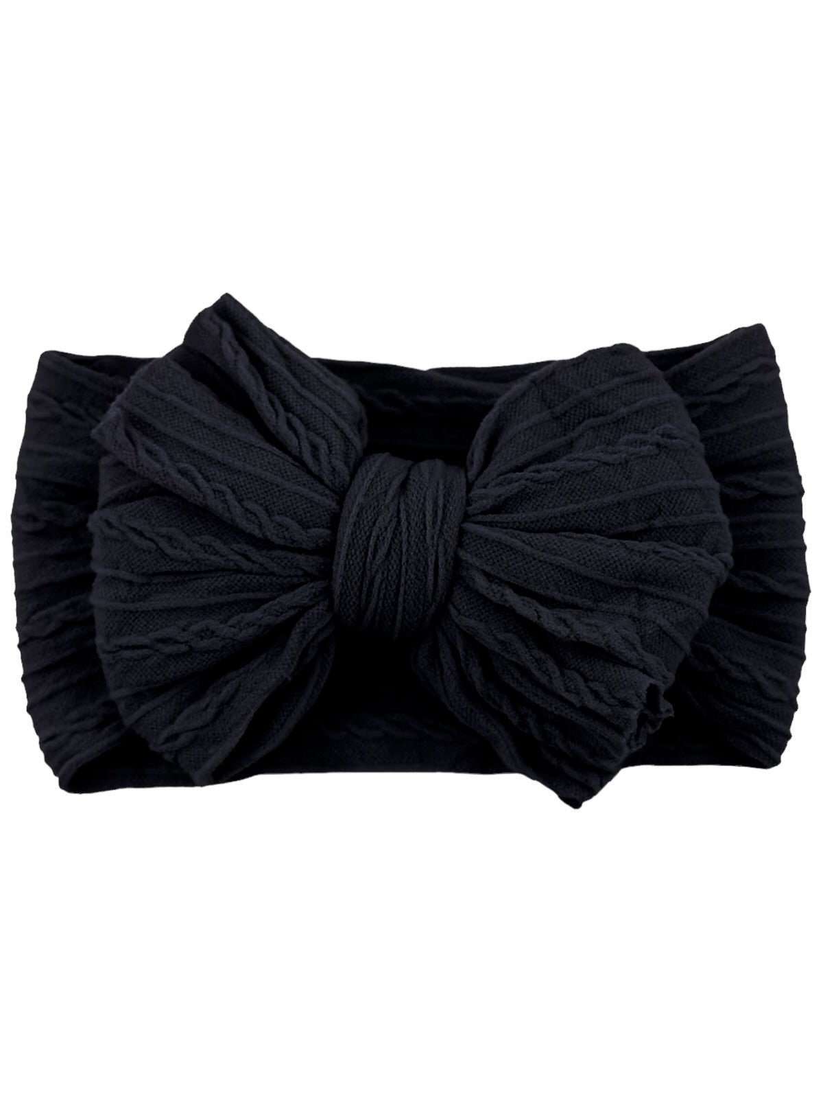 Black textured headband with a large bow in the center.