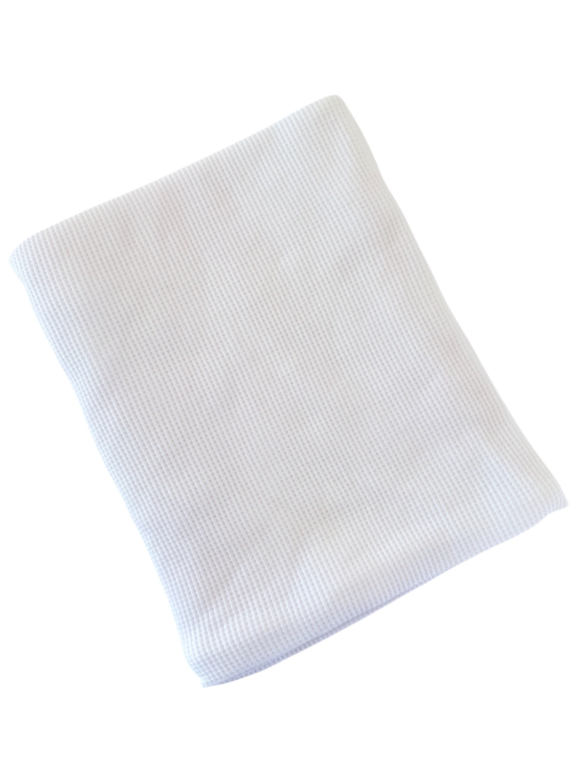 Folded white fabric with a textured pattern on a white background.