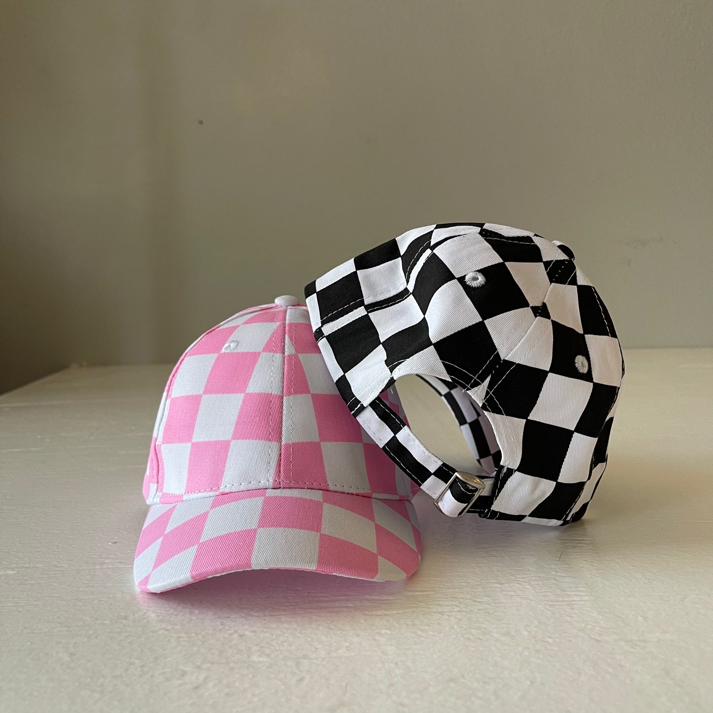 Kids Baseball Hat, Pink Checkerboard