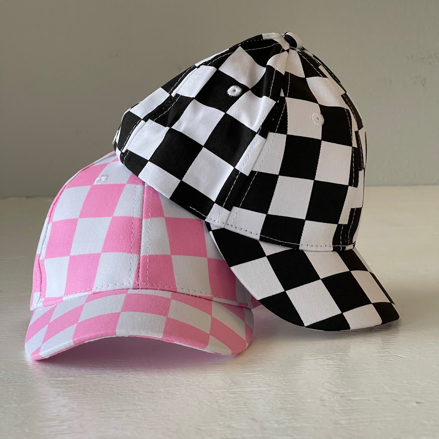 Kids Baseball Hat, Pink Checkerboard