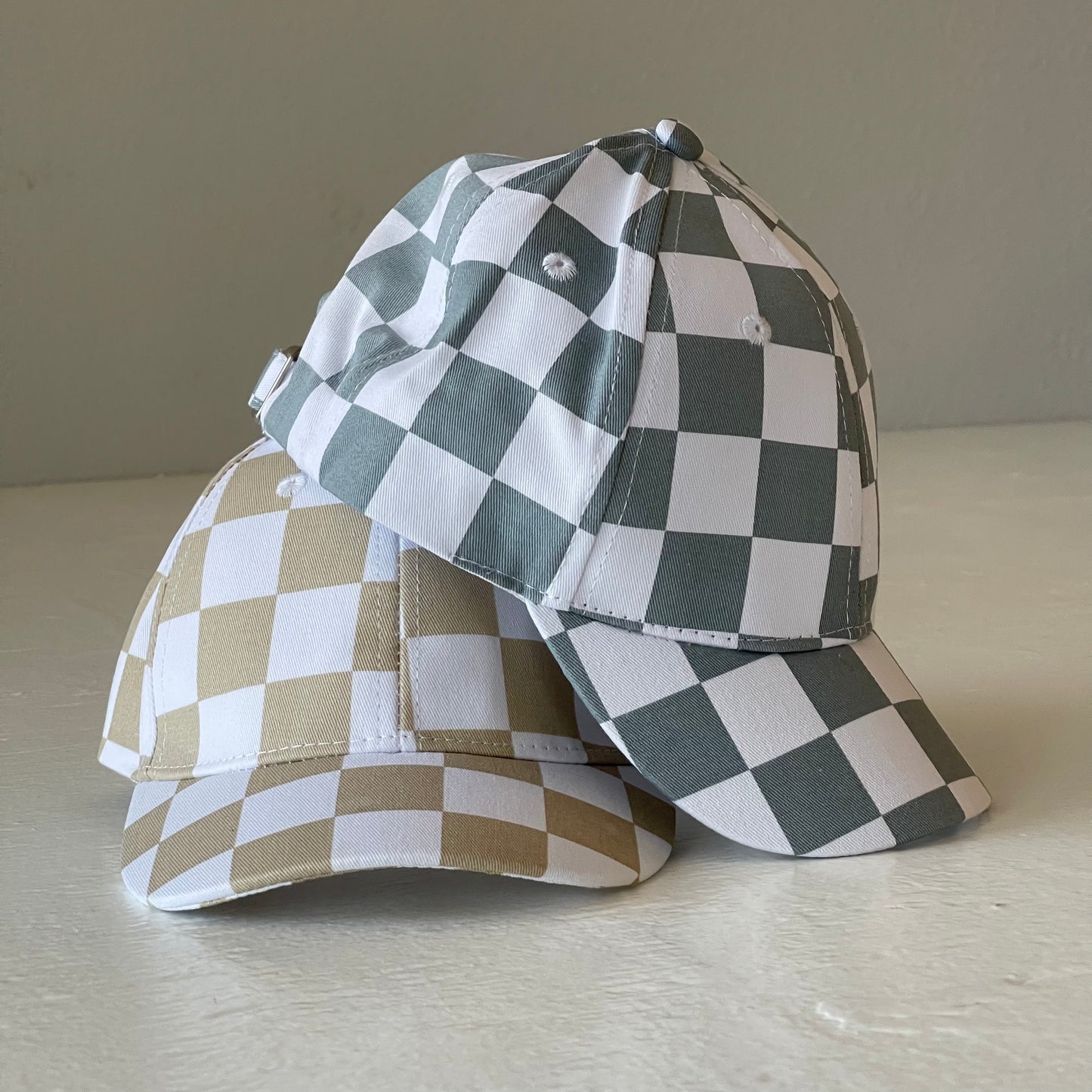 Kids Baseball Hat, Tan Checkerboard