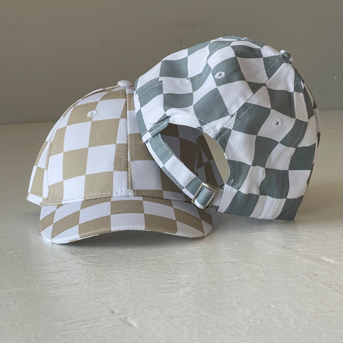 Kids Baseball Hat, Stone Blue Checkerboard