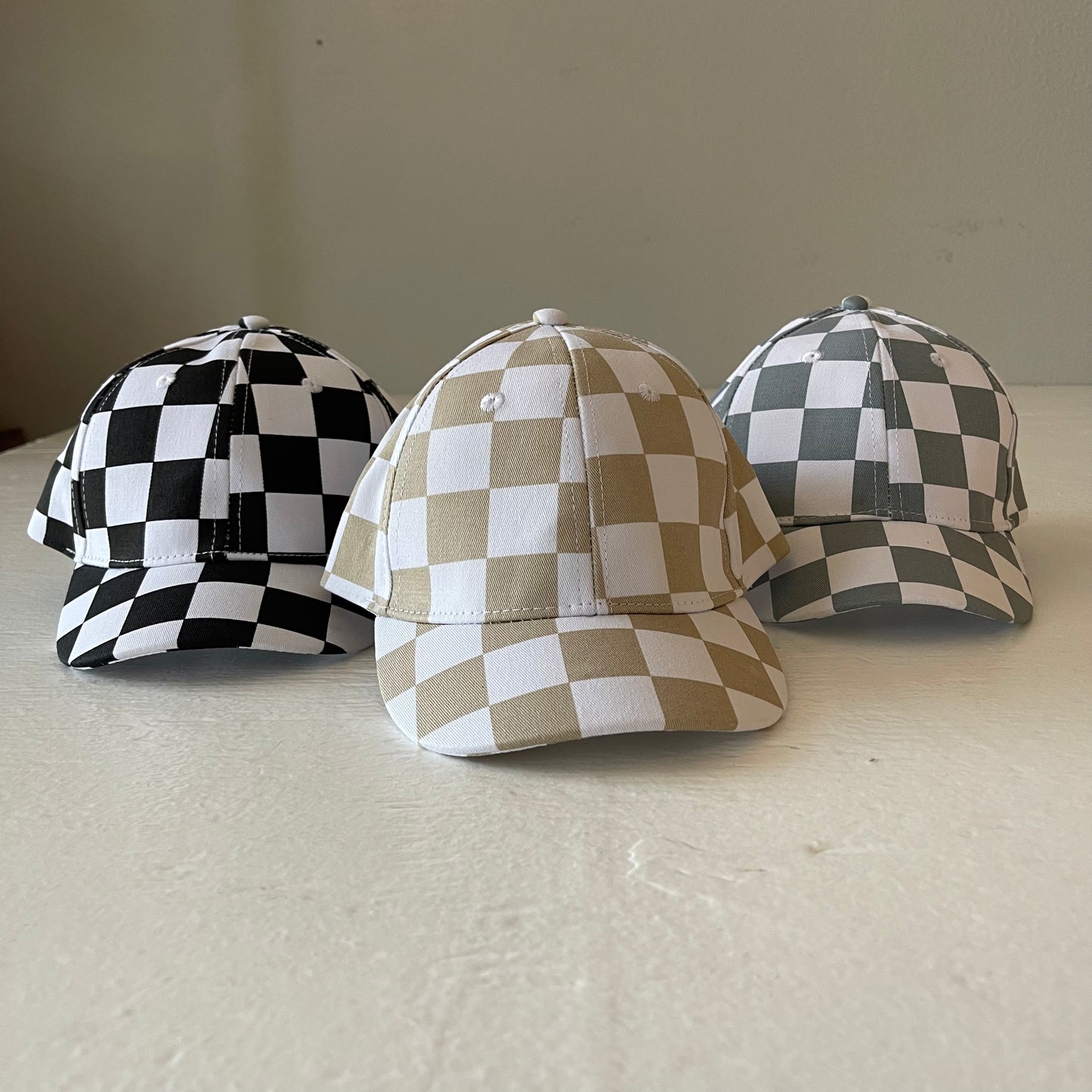 Kids Baseball Hat, Tan Checkerboard