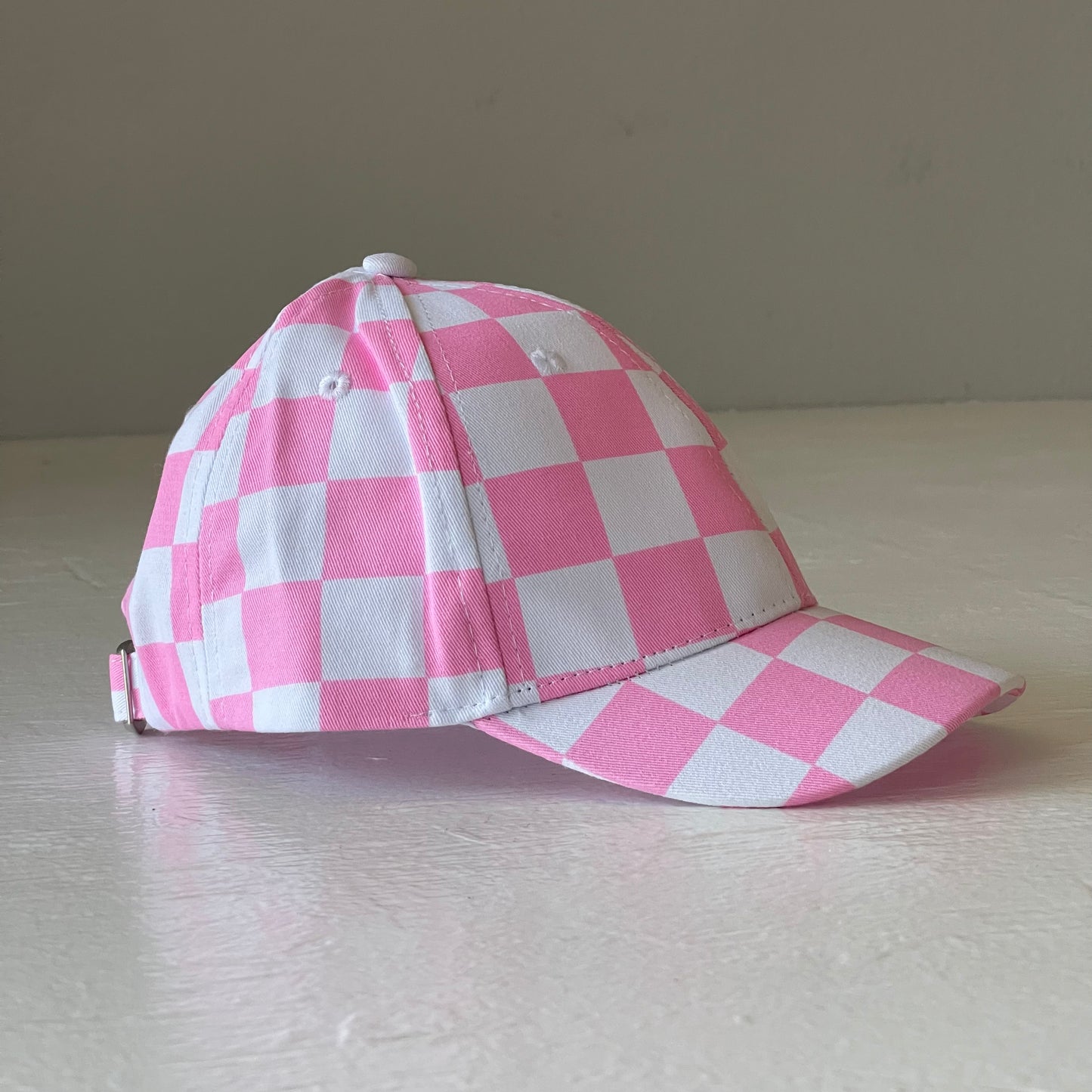 Kids Baseball Hat, Pink Checkerboard