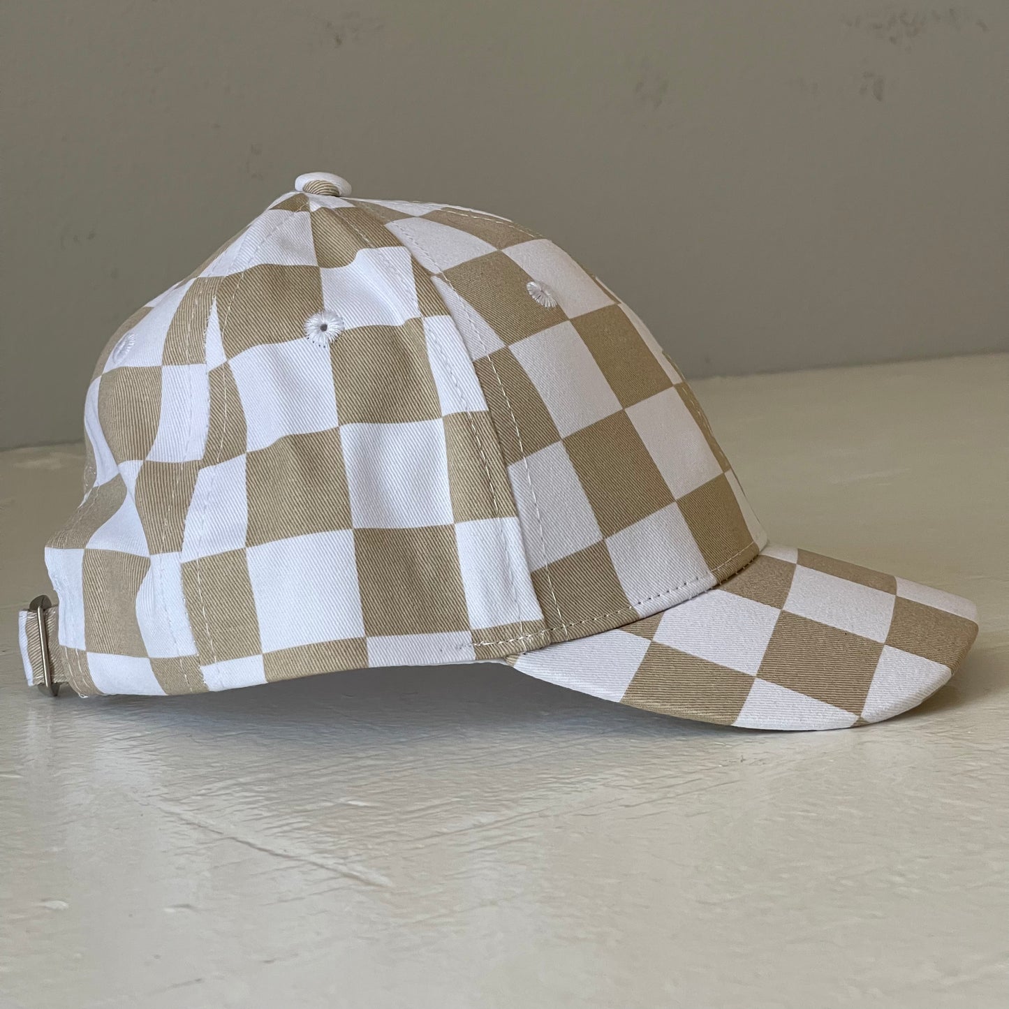 Kids Baseball Hat, Tan Checkerboard