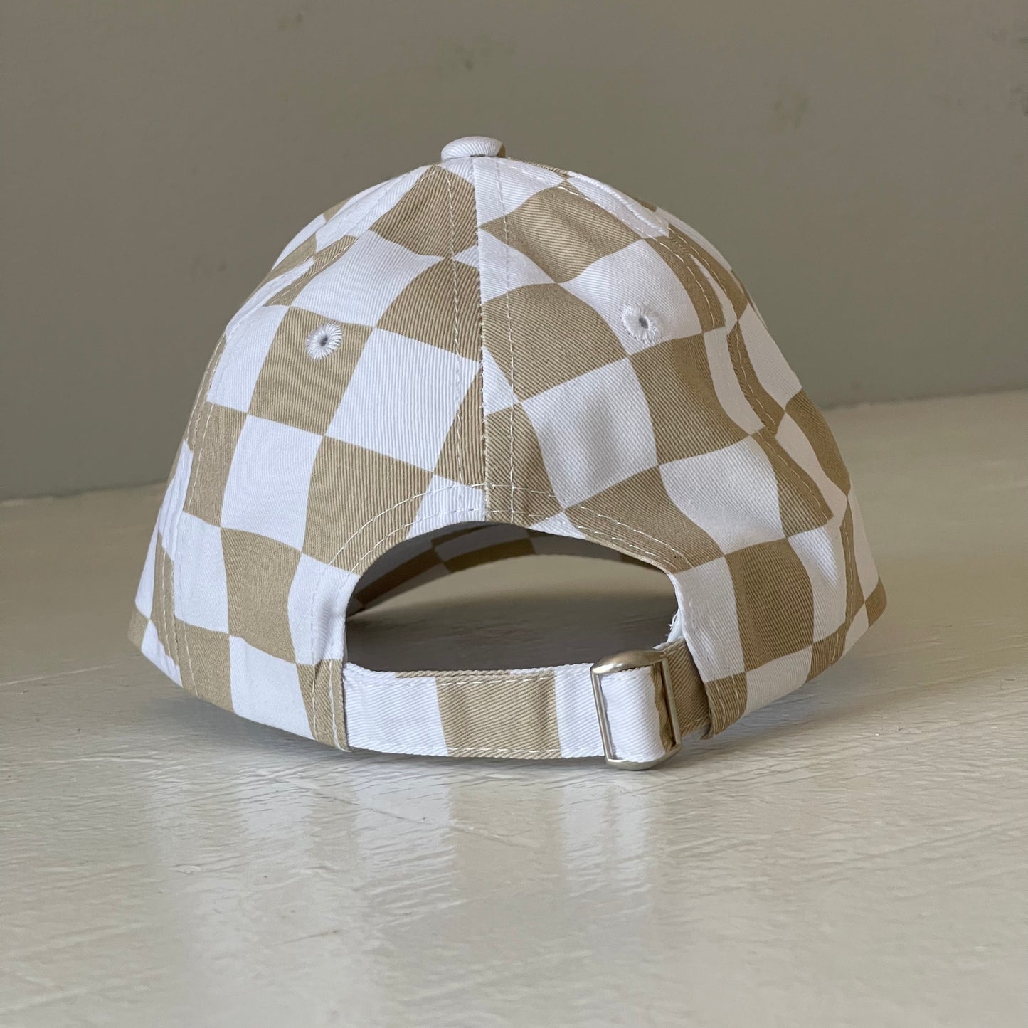 Kids Baseball Hat, Tan Checkerboard