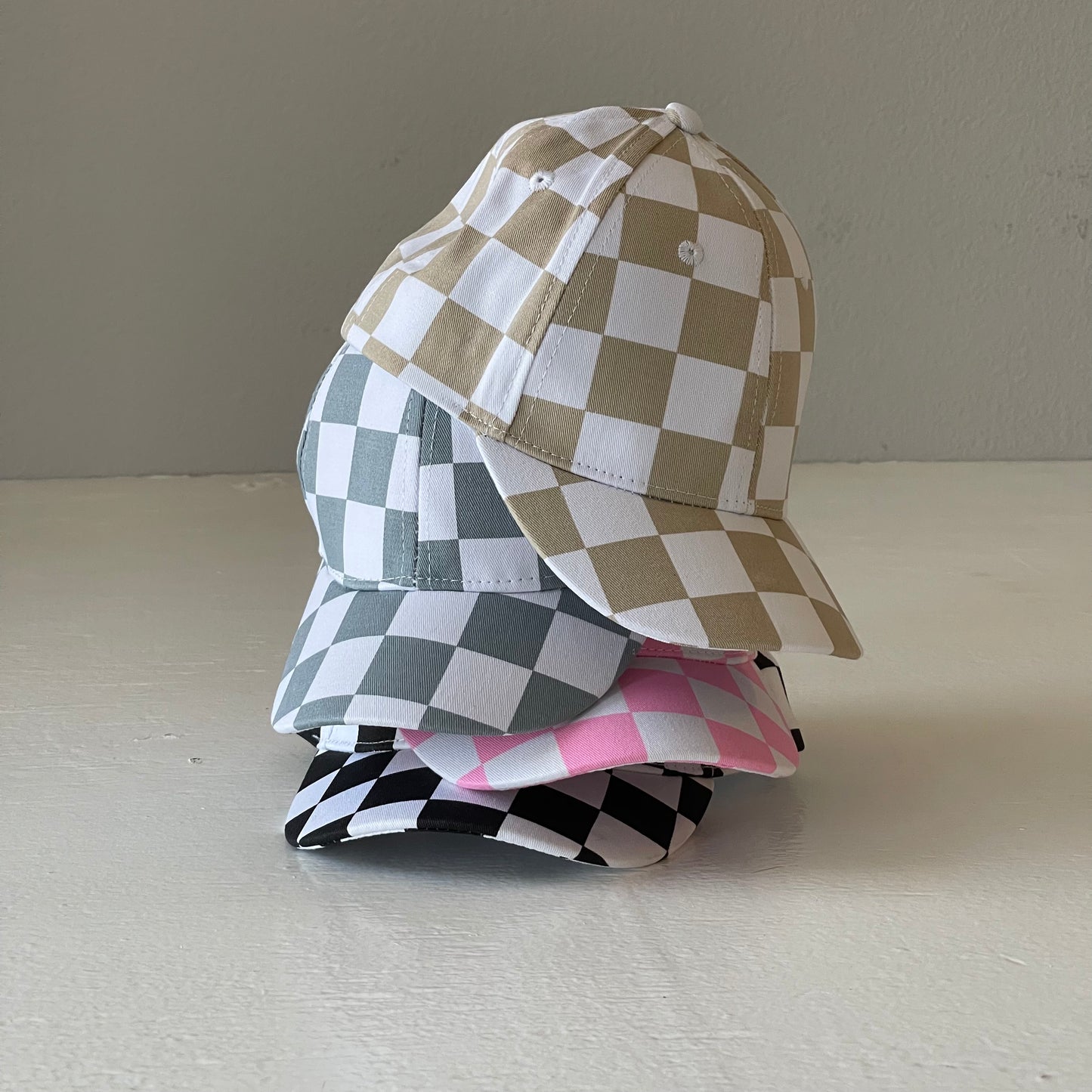 Kids Baseball Hat, Tan Checkerboard