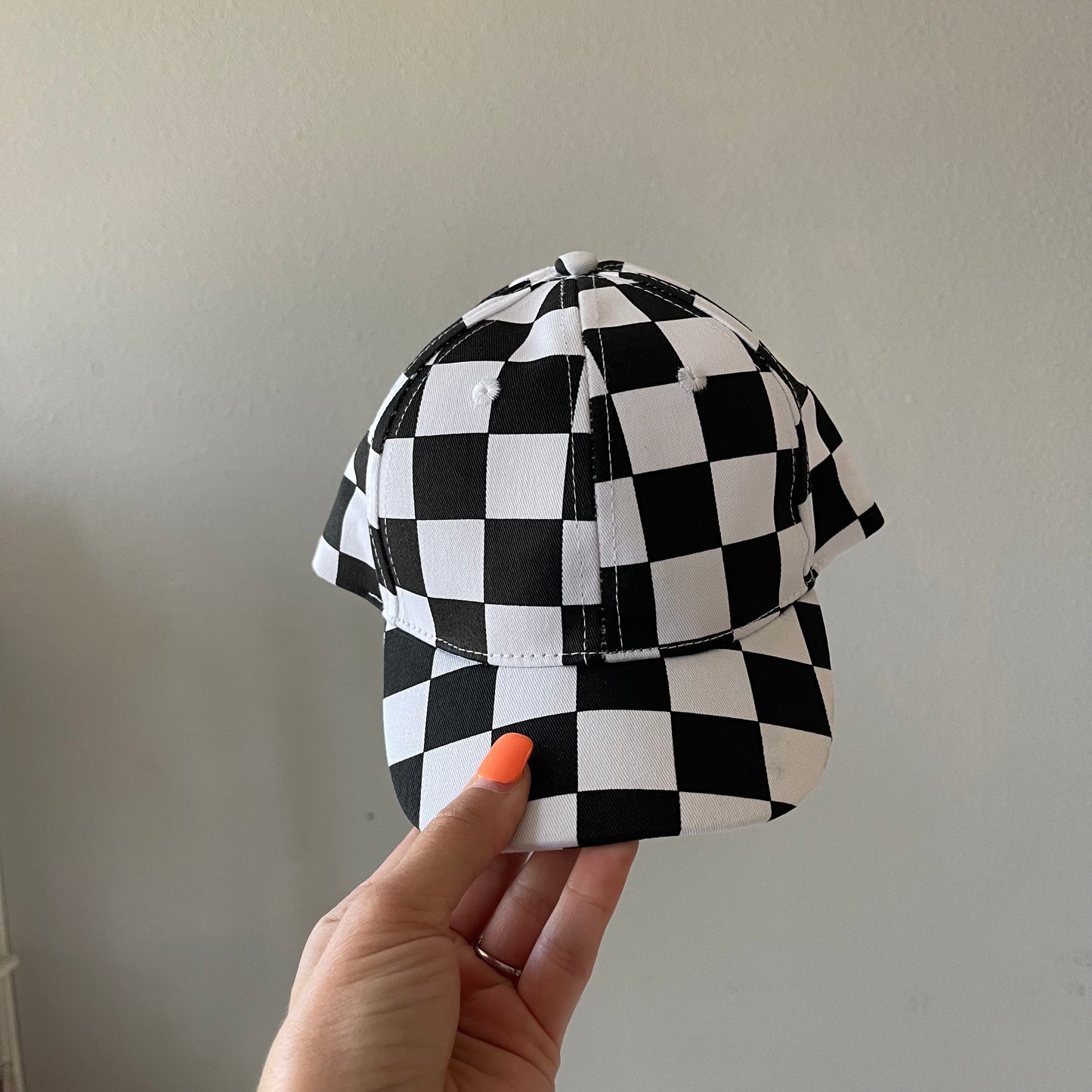 Kids Baseball Hat, Black Checkerboard