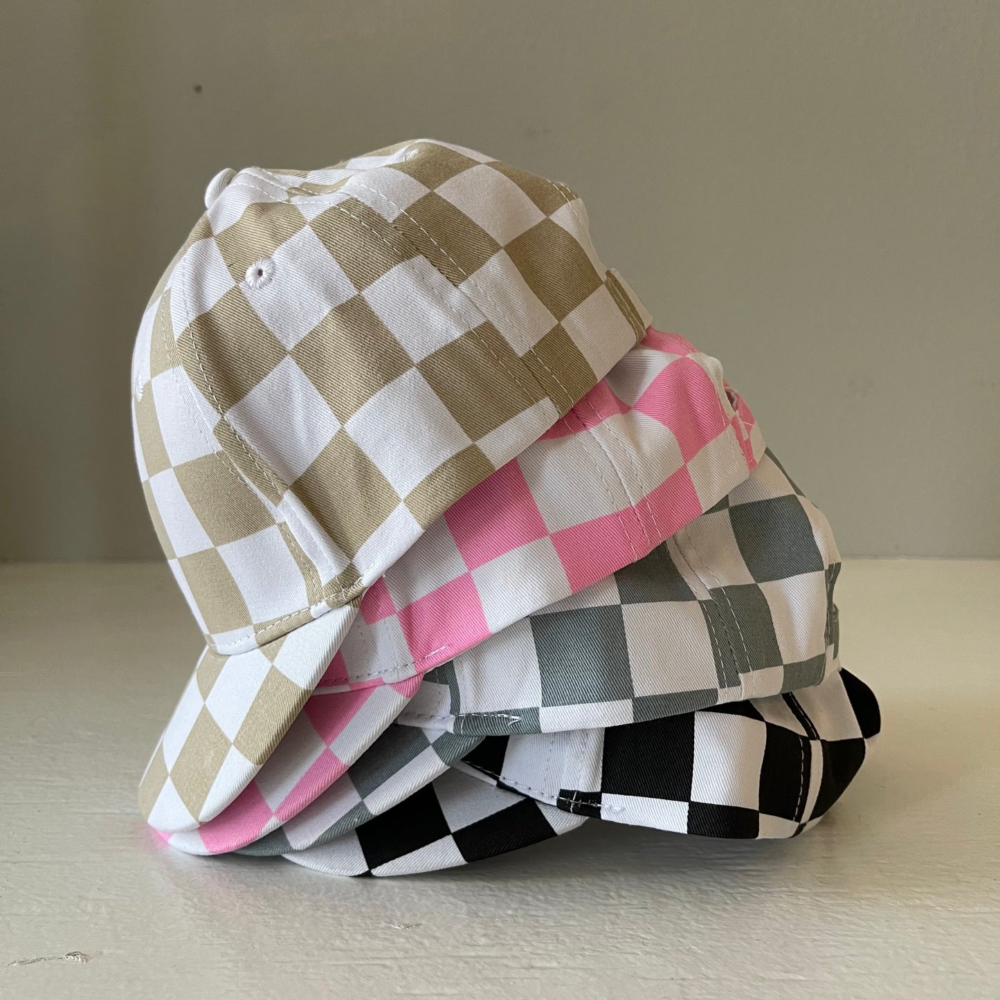 Kids Baseball Hat, Tan Checkerboard